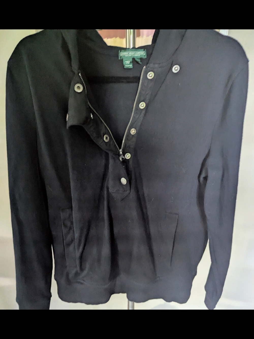 SALE $14 Lauren Ralph Lauren Black Asymmetrical Snap Hoodie Pullover Size L